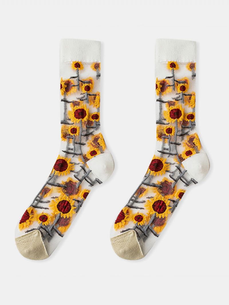 Dámské Ponožky Sunflowers Vines Módní Novinka Harajuku Crystal Silk Tide Tube Socks