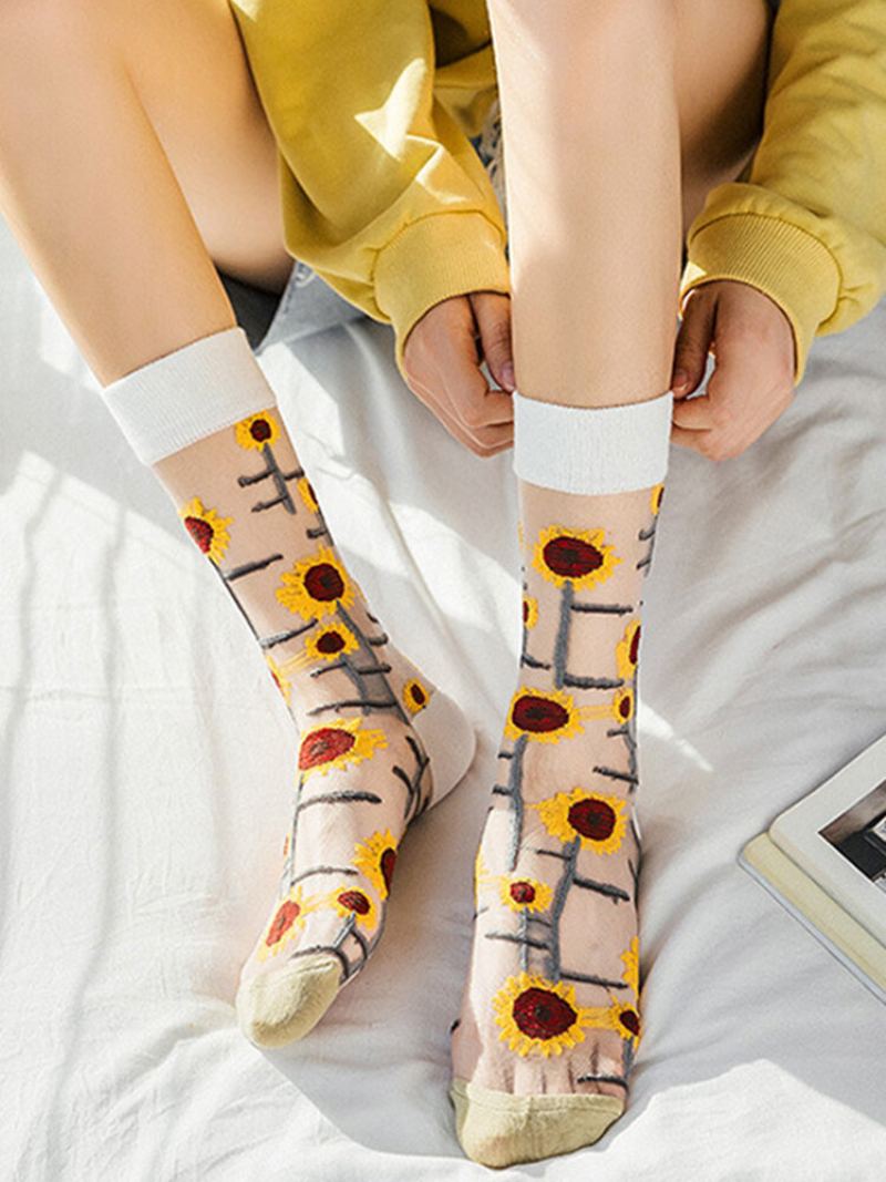 Dámské Ponožky Sunflowers Vines Módní Novinka Harajuku Crystal Silk Tide Tube Socks