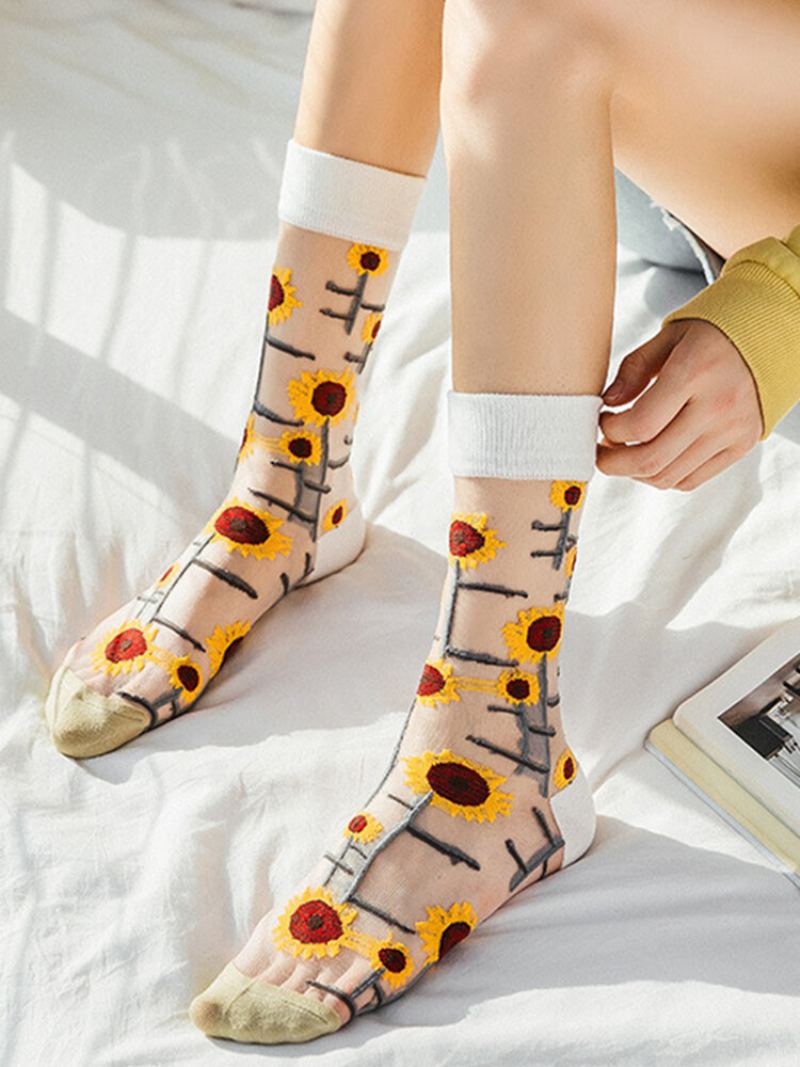 Dámské Ponožky Sunflowers Vines Módní Novinka Harajuku Crystal Silk Tide Tube Socks