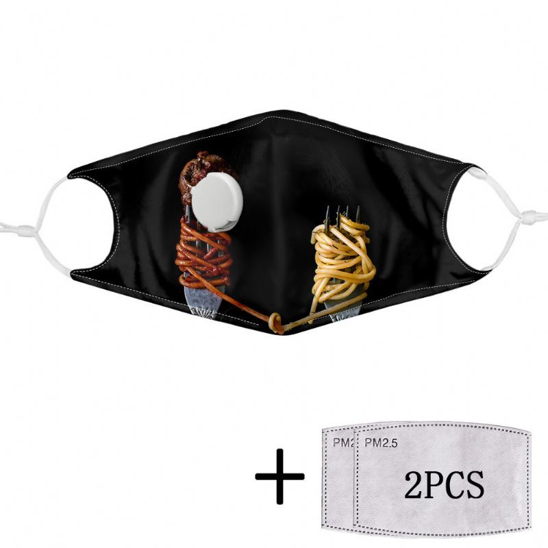 2ks Pm2.5 Filter Food Mask Pattern Prachotěsná Maska S Maskou S Dýchacím Ventilem