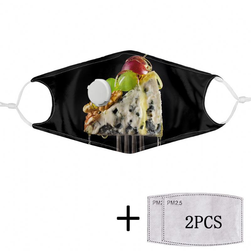 2ks Pm2.5 Filter Food Mask Pattern Prachotěsná Maska S Maskou S Dýchacím Ventilem