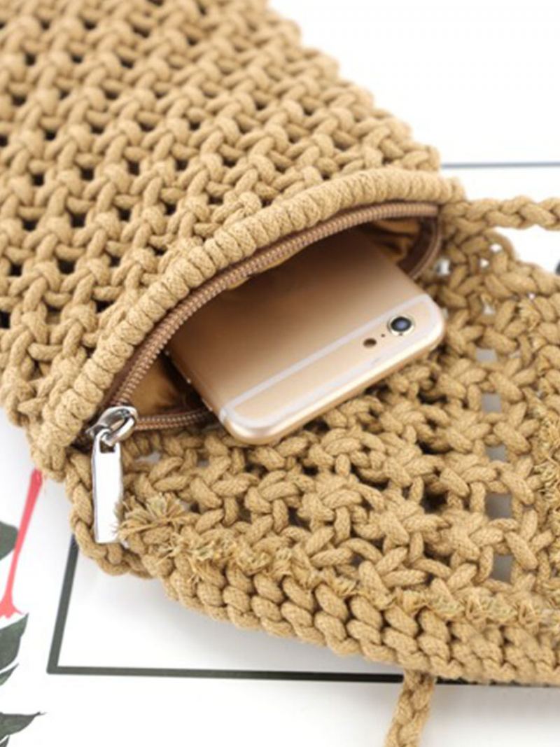 Dámská Kabelka Na Telefon Ze Slámy A Pevná Klopa Crossbody