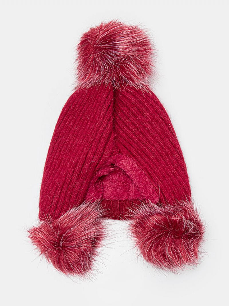 Dámská Králičí Kožešina Pletená Plus Sametová Ochrana Uší Pevná Písmena Kovová Etiketa Kulička Dekorace Hřejivá Čepice Beanie