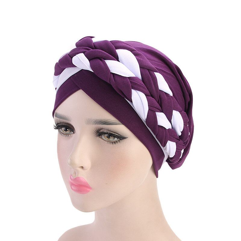 Dámská Měkká Vyšívaná Čelenka Multicolor Twist Braid Turban Cancer Cap