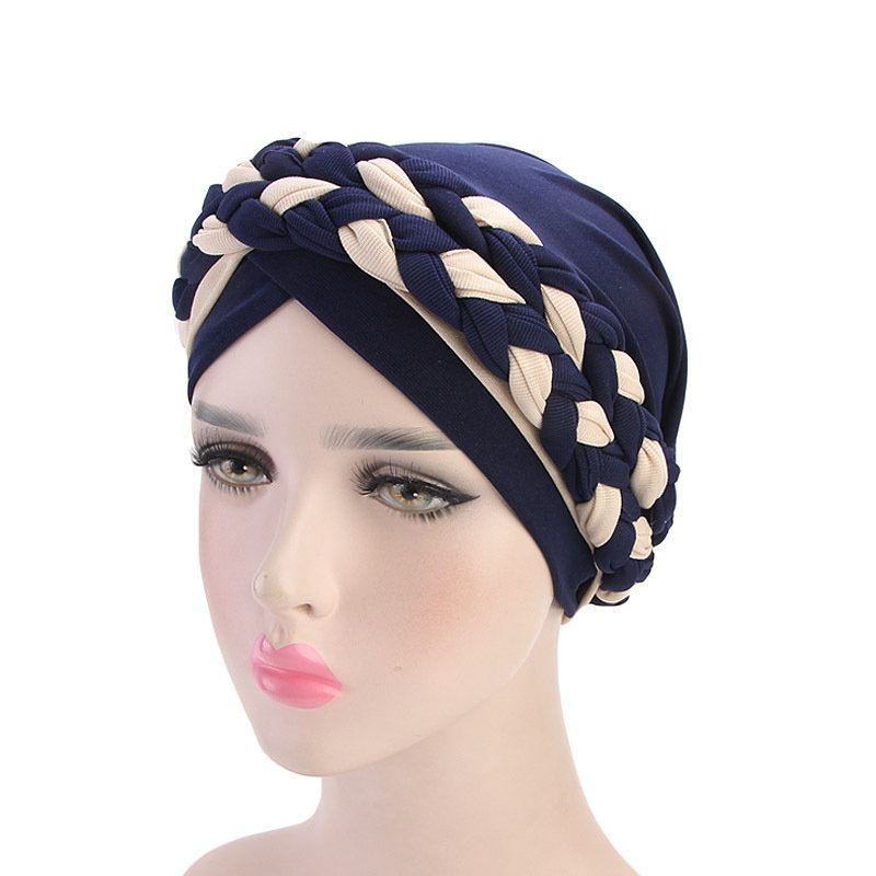 Dámská Měkká Vyšívaná Čelenka Multicolor Twist Braid Turban Cancer Cap