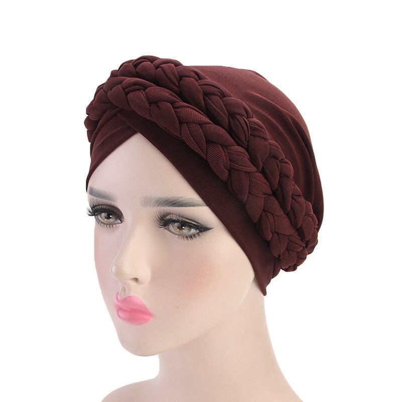 Dámská Měkká Vyšívaná Čelenka Multicolor Twist Braid Turban Cancer Cap