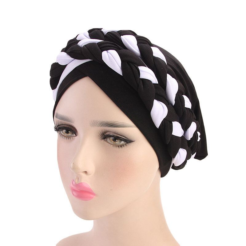 Dámská Měkká Vyšívaná Čelenka Multicolor Twist Braid Turban Cancer Cap