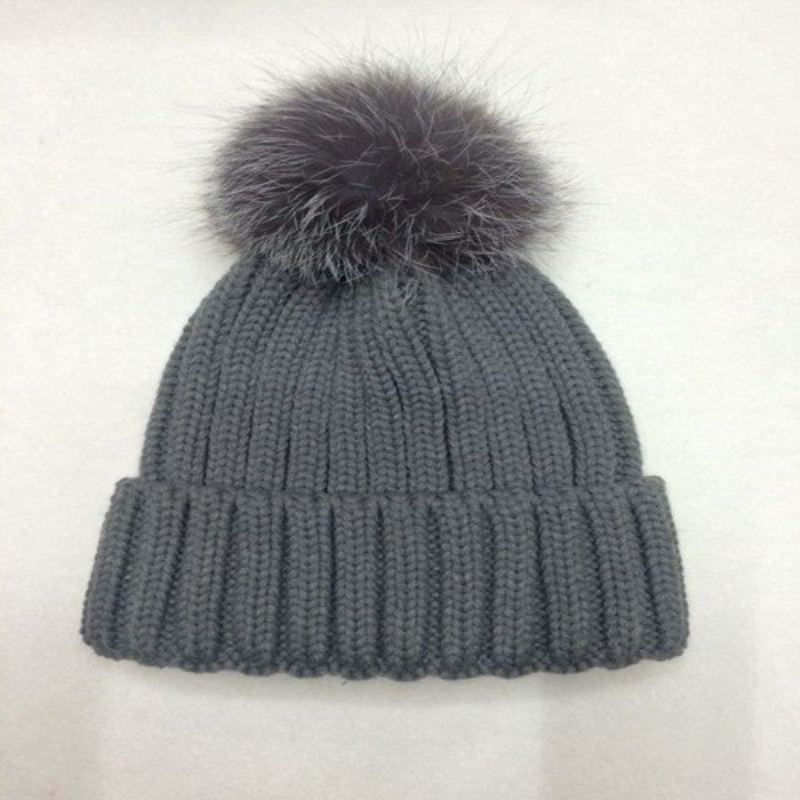 Dámská Pletací Čepice Ze Stříbrné Liščí Kožešiny V Evropském Stylu Thicken Warm Beanie