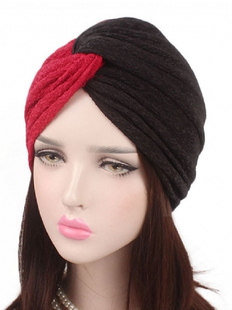 Dámská Polyesterová Dvoubarevná Cross Stretch Turban Čepice Ležérní Bonnet