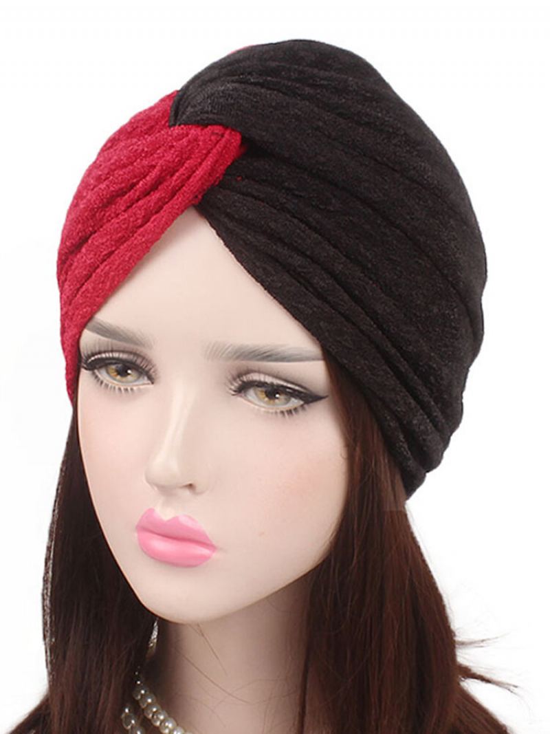 Dámská Polyesterová Dvoubarevná Cross Stretch Turban Čepice Ležérní Bonnet