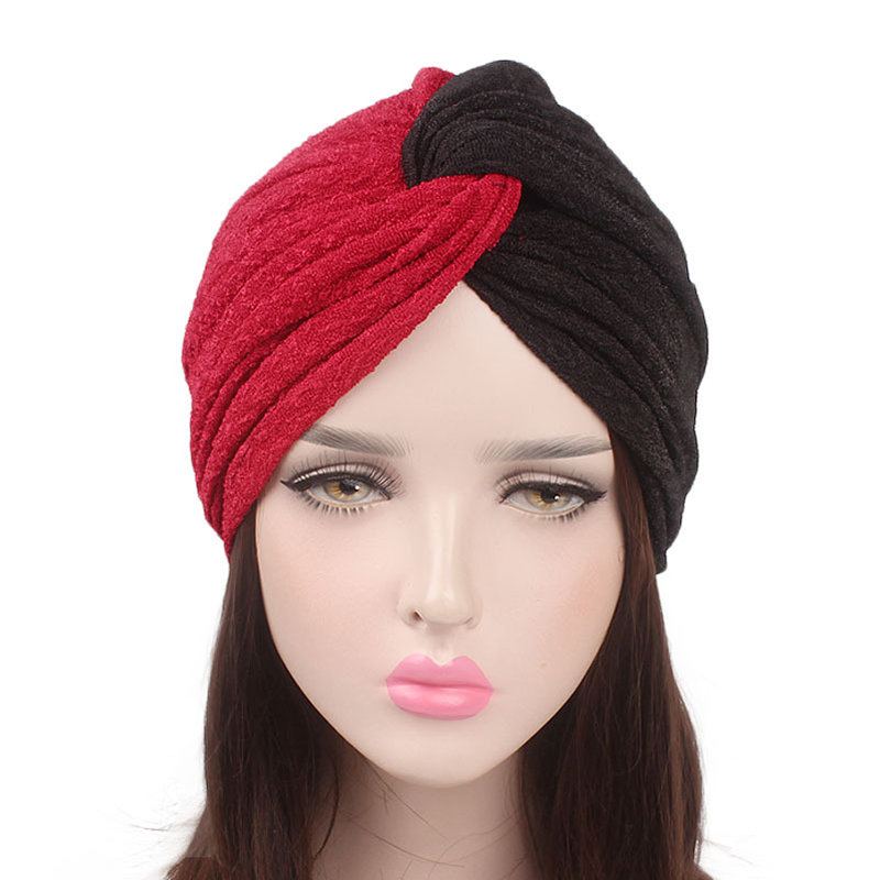 Dámská Polyesterová Dvoubarevná Cross Stretch Turban Čepice Ležérní Bonnet