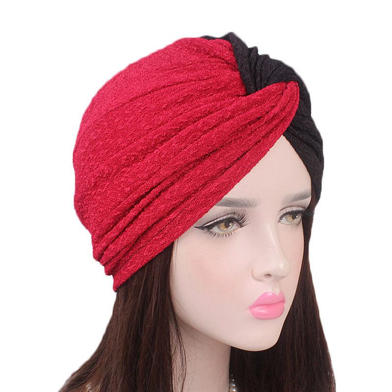 Dámská Polyesterová Dvoubarevná Cross Stretch Turban Čepice Ležérní Bonnet