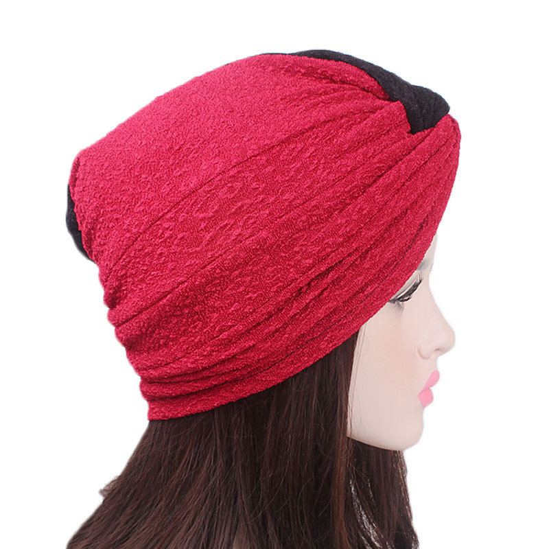 Dámská Polyesterová Dvoubarevná Cross Stretch Turban Čepice Ležérní Bonnet