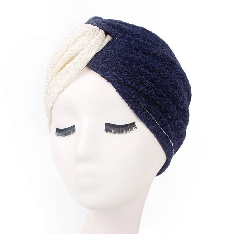 Dámská Polyesterová Dvoubarevná Cross Stretch Turban Čepice Ležérní Bonnet