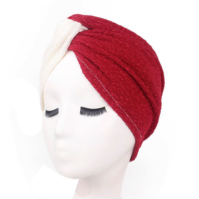 Dámská Polyesterová Dvoubarevná Cross Stretch Turban Čepice Ležérní Bonnet