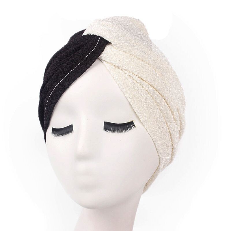 Dámská Polyesterová Dvoubarevná Cross Stretch Turban Čepice Ležérní Bonnet