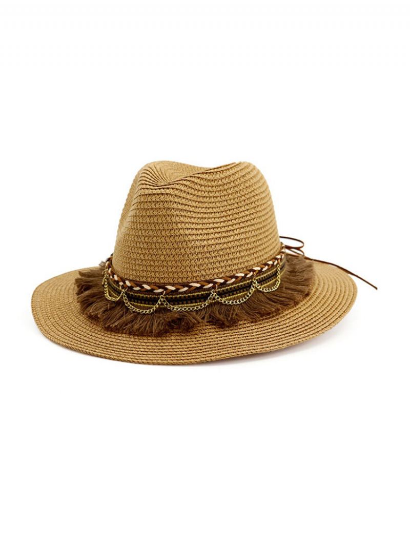 Dámská Sluneční Clona Straw Hat Outdoor Seaside Sun Kšilt Jednobarevná Jazz Hat