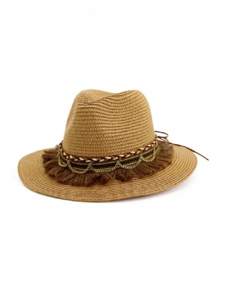 Dámská Sluneční Clona Straw Hat Outdoor Seaside Sun Kšilt Jednobarevná Jazz Hat