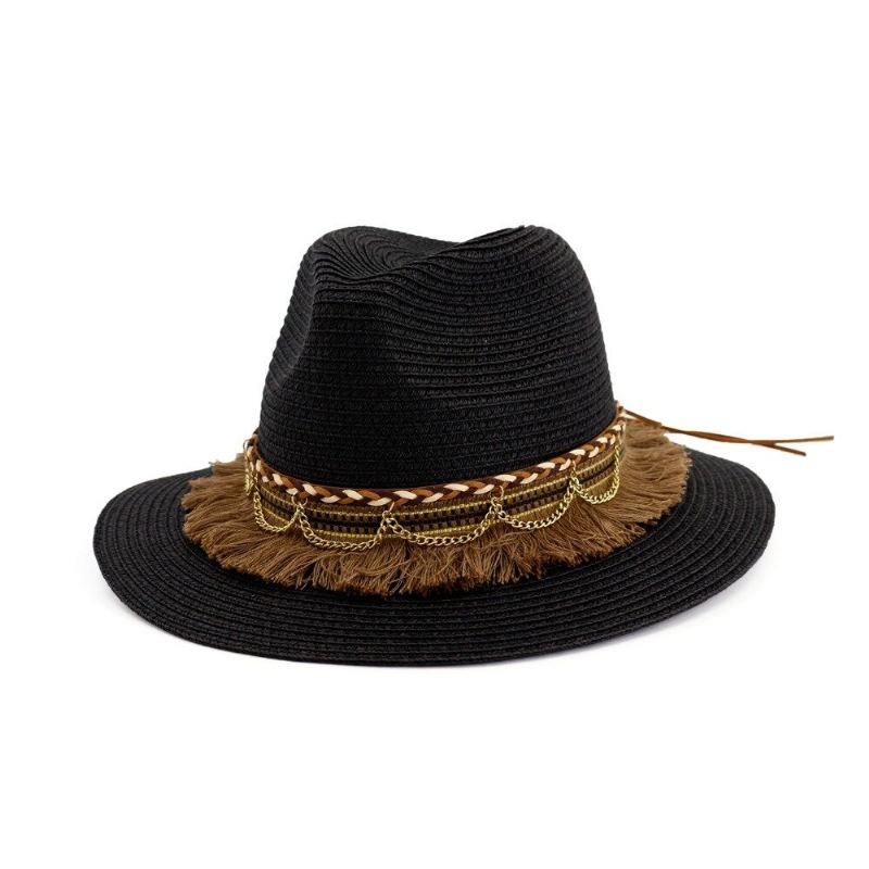 Dámská Sluneční Clona Straw Hat Outdoor Seaside Sun Kšilt Jednobarevná Jazz Hat