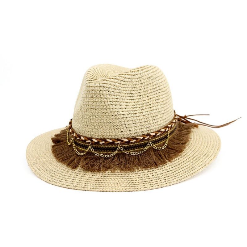 Dámská Sluneční Clona Straw Hat Outdoor Seaside Sun Kšilt Jednobarevná Jazz Hat