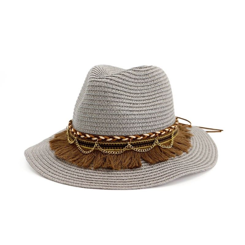 Dámská Sluneční Clona Straw Hat Outdoor Seaside Sun Kšilt Jednobarevná Jazz Hat