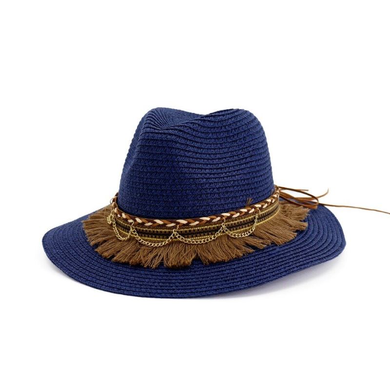 Dámská Sluneční Clona Straw Hat Outdoor Seaside Sun Kšilt Jednobarevná Jazz Hat