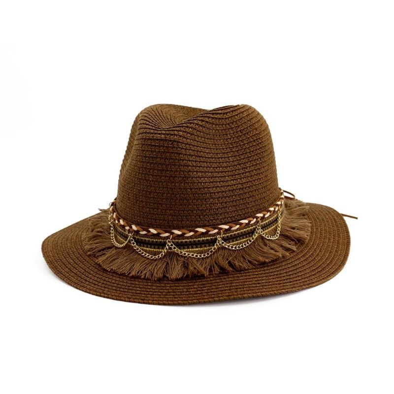 Dámská Sluneční Clona Straw Hat Outdoor Seaside Sun Kšilt Jednobarevná Jazz Hat