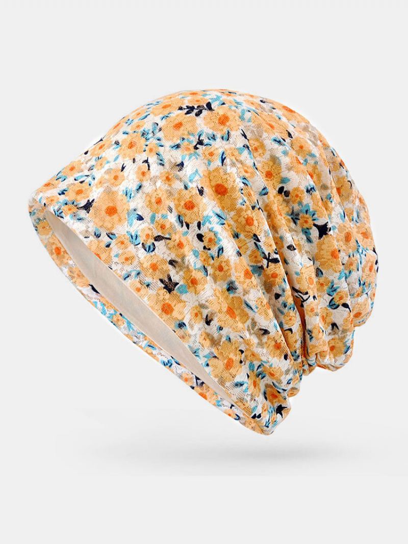 Dámské Polyester Květinový Vzor Tenký Prodyšný Slunečník Jaro Podzim Outdoor Turban Klobouk S Čepicí