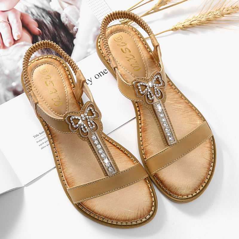 Dámské Rhinestone Bowknot Elastická Páska Slip On Flat Sandály