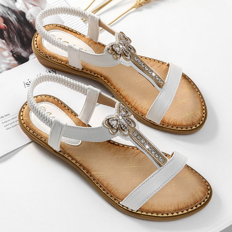 Dámské Rhinestone Bowknot Elastická Páska Slip On Flat Sandály