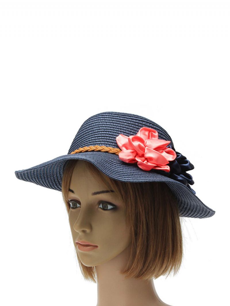 Dámský Klobouk Trilby Beach Sun Hat Flower Elegantní Cestovní Kšiltovka Se Slámou