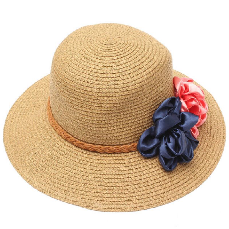 Dámský Klobouk Trilby Beach Sun Hat Flower Elegantní Cestovní Kšiltovka Se Slámou