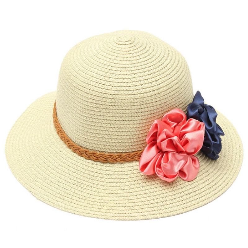 Dámský Klobouk Trilby Beach Sun Hat Flower Elegantní Cestovní Kšiltovka Se Slámou