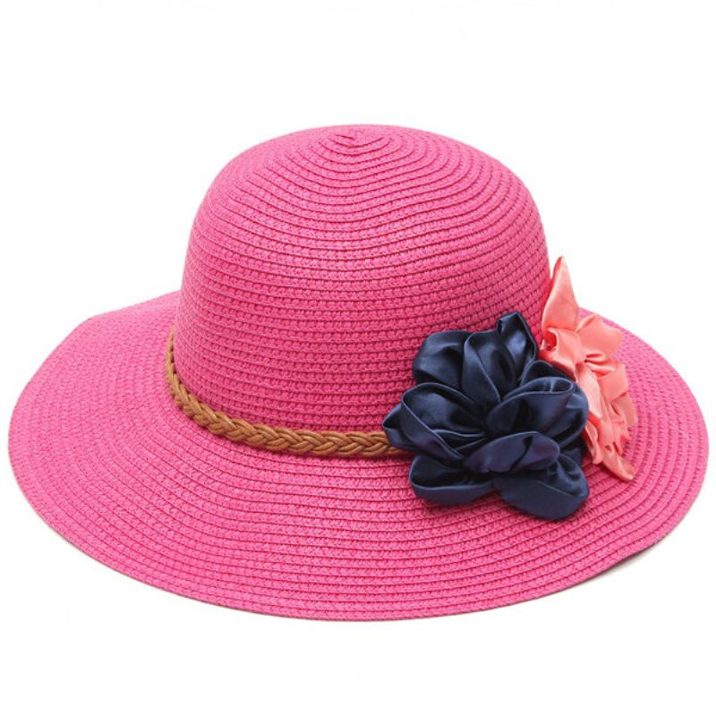 Dámský Klobouk Trilby Beach Sun Hat Flower Elegantní Cestovní Kšiltovka Se Slámou