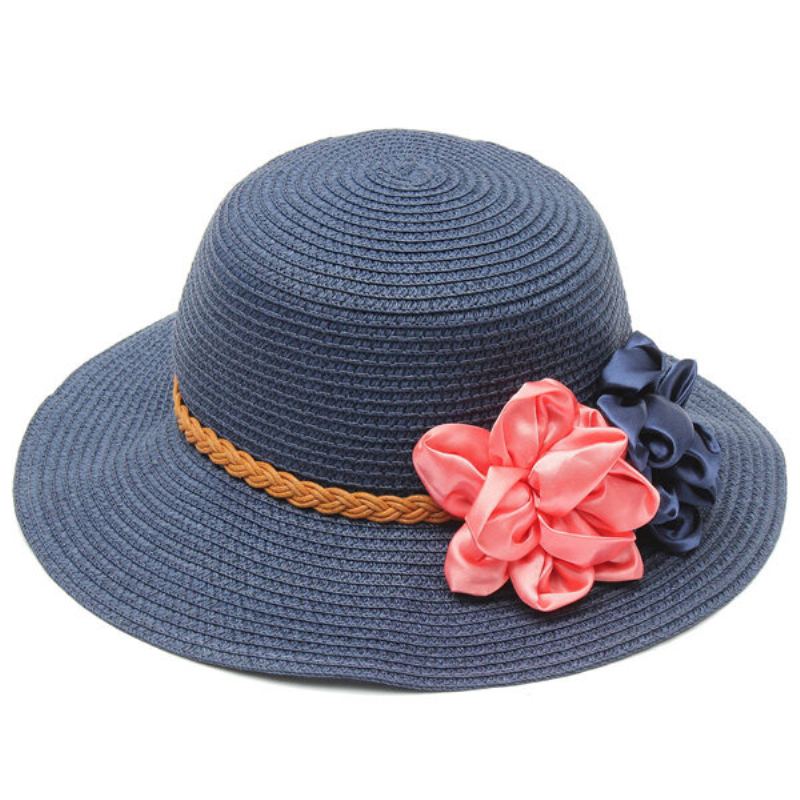 Dámský Klobouk Trilby Beach Sun Hat Flower Elegantní Cestovní Kšiltovka Se Slámou