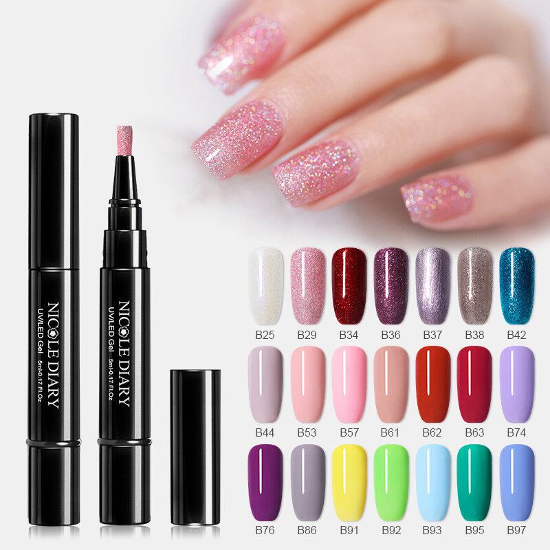 Gelový Lak Na Nehty 3 V 1 Pen Glitter One Step Nail Art Gel Polish 74 Barev Snadno Použitelný Uv Gel