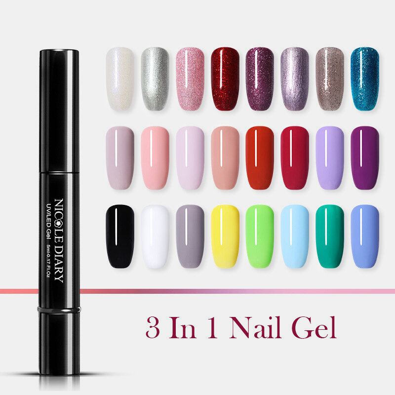 Gelový Lak Na Nehty 3 V 1 Pen Glitter One Step Nail Art Gel Polish 74 Barev Snadno Použitelný Uv Gel