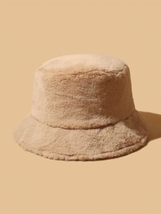 Kožešina Tlustý Teplý Zimní Bucket Čepice Ženy Jednobarevné Dívky Flat Top Velvet Fedoras Dámské Plyšové Bob