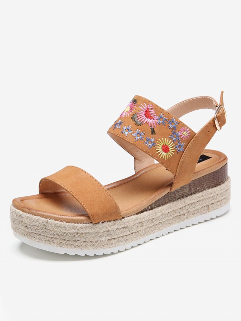 Lostisy Women Flowers Vyšívané Espadrilky S Přezkou Na Platformě