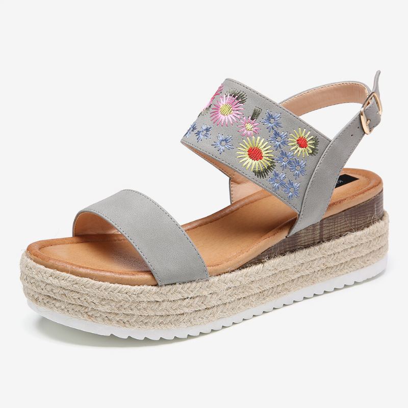 Lostisy Women Flowers Vyšívané Espadrilky S Přezkou Na Platformě