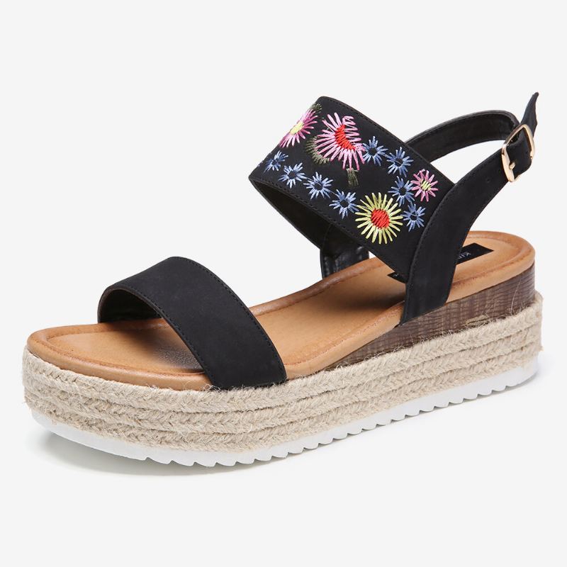 Lostisy Women Flowers Vyšívané Espadrilky S Přezkou Na Platformě