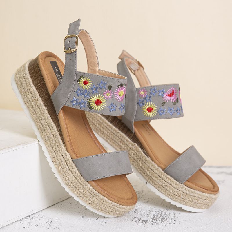 Lostisy Women Flowers Vyšívané Espadrilky S Přezkou Na Platformě