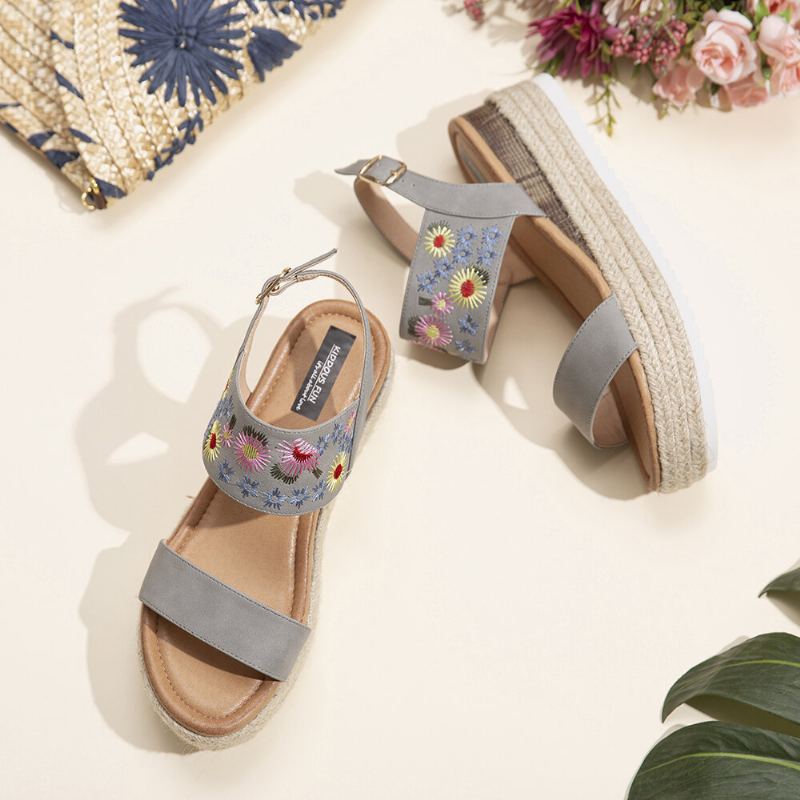 Lostisy Women Flowers Vyšívané Espadrilky S Přezkou Na Platformě