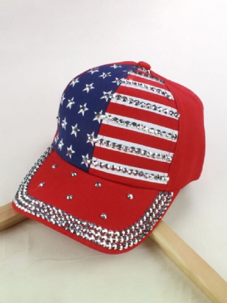 Unisex American Flag Diamond Denim Baseballová Čepice Praná Venkovní Sluneční