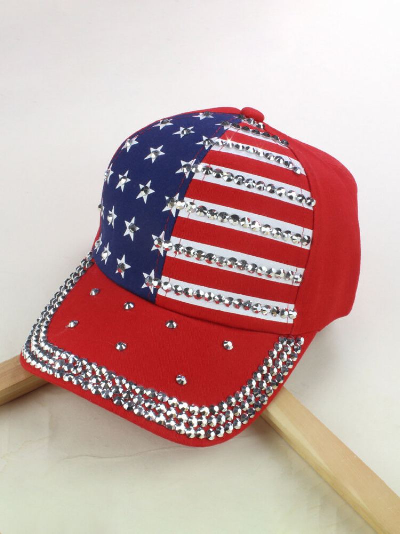 Unisex American Flag Diamond Denim Baseballová Čepice Praná Venkovní Sluneční