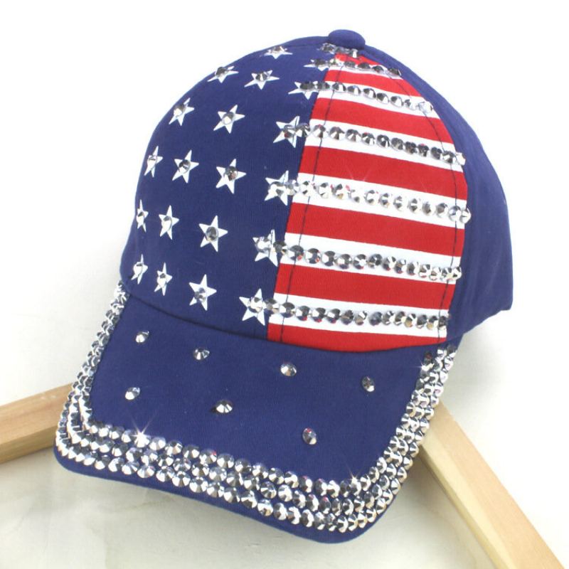 Unisex American Flag Diamond Denim Baseballová Čepice Praná Venkovní Sluneční