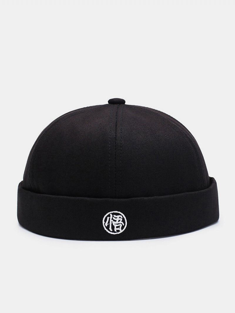 Unisex Bavlna Čínská Výšivka Písmena Ocelová Pečeť Vintage Trendy Čepice Bez Okrajů Landlord Cap Skull Cap