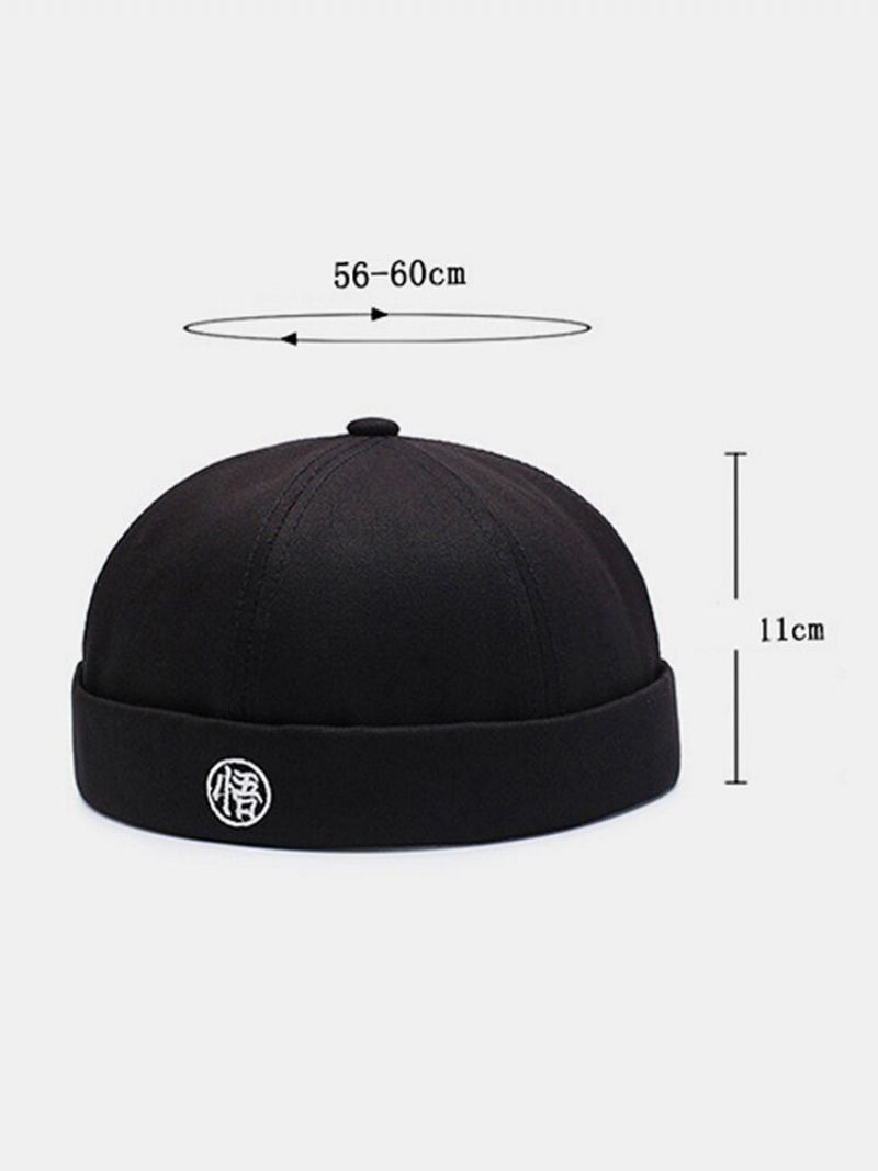 Unisex Bavlna Čínská Výšivka Písmena Ocelová Pečeť Vintage Trendy Čepice Bez Okrajů Landlord Cap Skull Cap