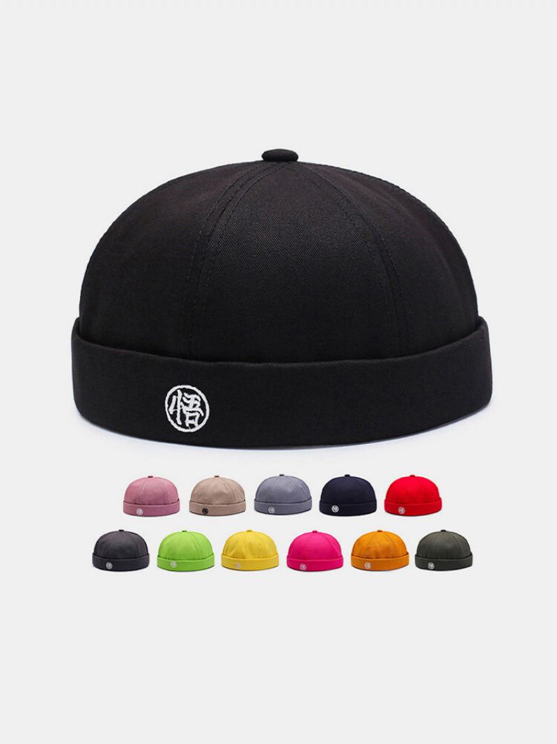 Unisex Bavlna Čínská Výšivka Písmena Ocelová Pečeť Vintage Trendy Čepice Bez Okrajů Landlord Cap Skull Cap