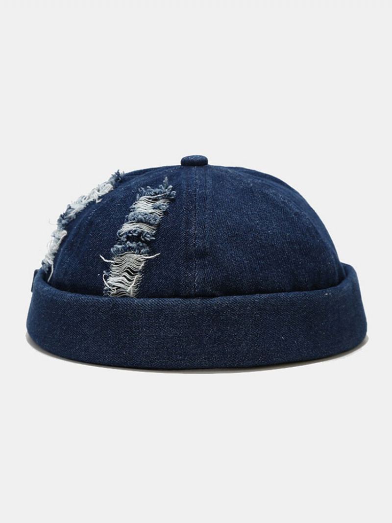 Unisex Džínovina Rozbité Dírky Vyrobeno Ze Staré Módy Venkovní Čepice Bez Okrajů Landlord Cap Skull Cap